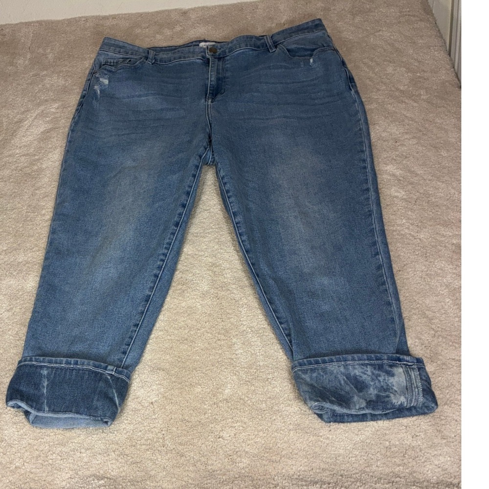 Lane Bryant Blue Jeans -โ 20 - Cuffed Mid Rise Straight Leg Denim Casual Boho